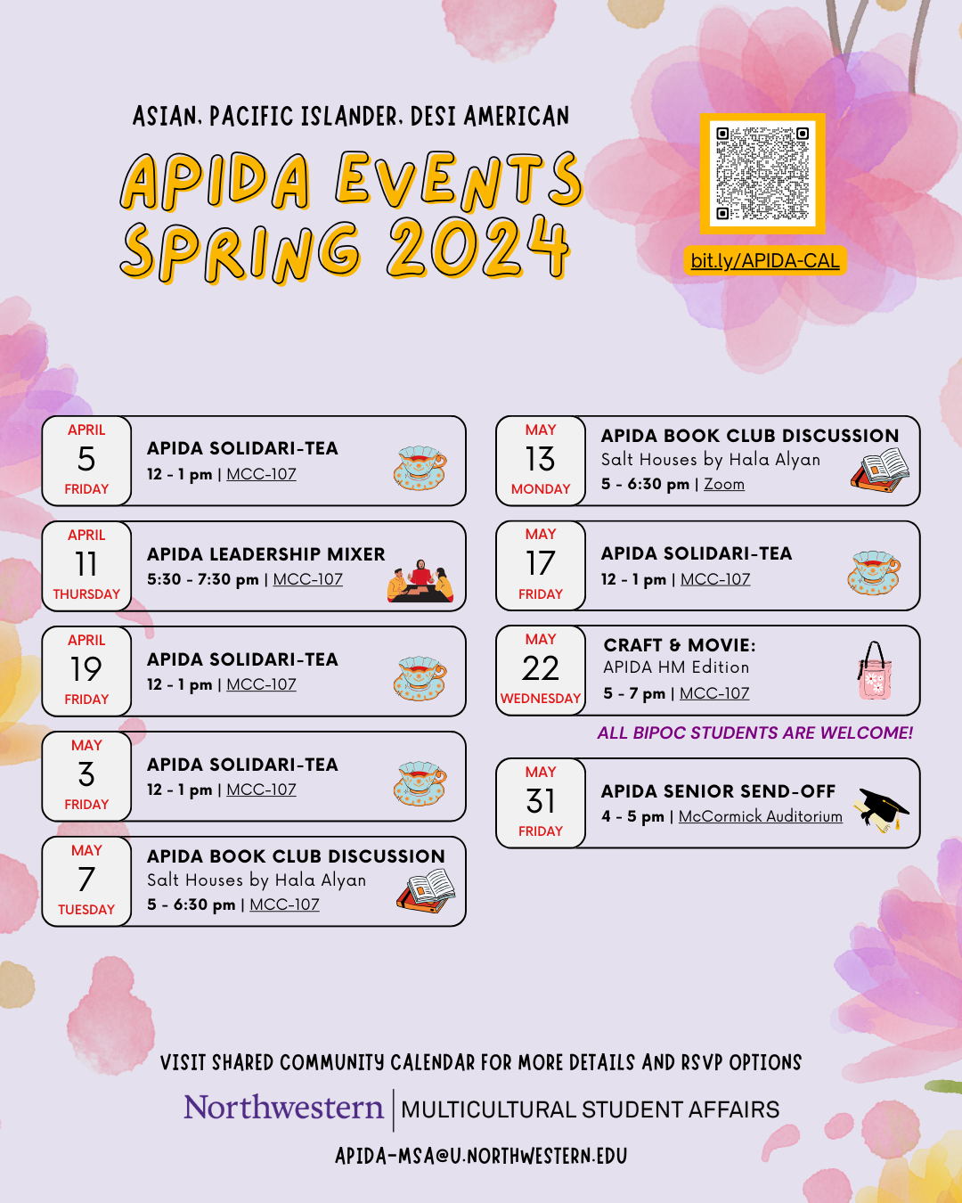Flyer for APIDA Evetns with Multicultural Student Affairs
