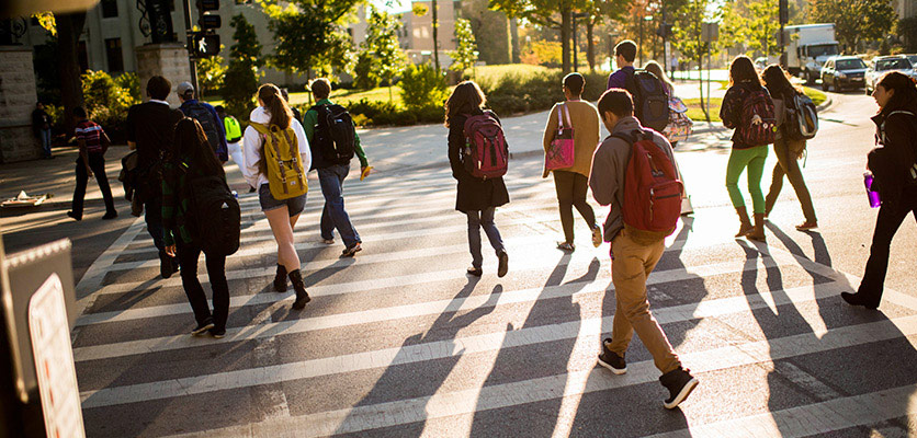 Students walking across Sheridan