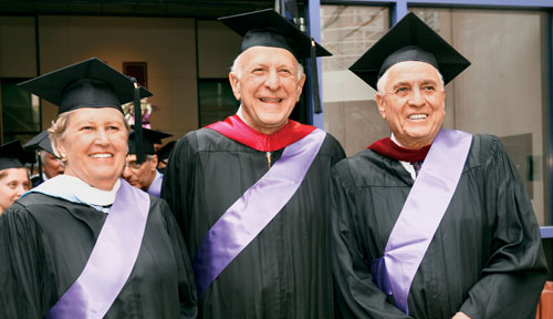 50th reunion co-chairs Phyllis Elliott Oakley, Sanford Sacks and Garry Marshall at Commencement