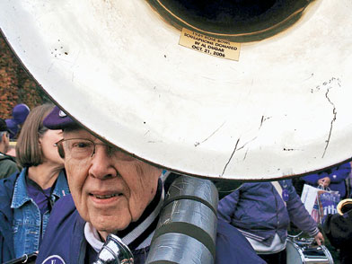 Devoted NUMBALUM Al Dugar (McC50) donated the sousaphone he played at the Wildcats