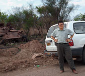 Along the road between Yei and Juba, Mills discovered an abandoned tank.