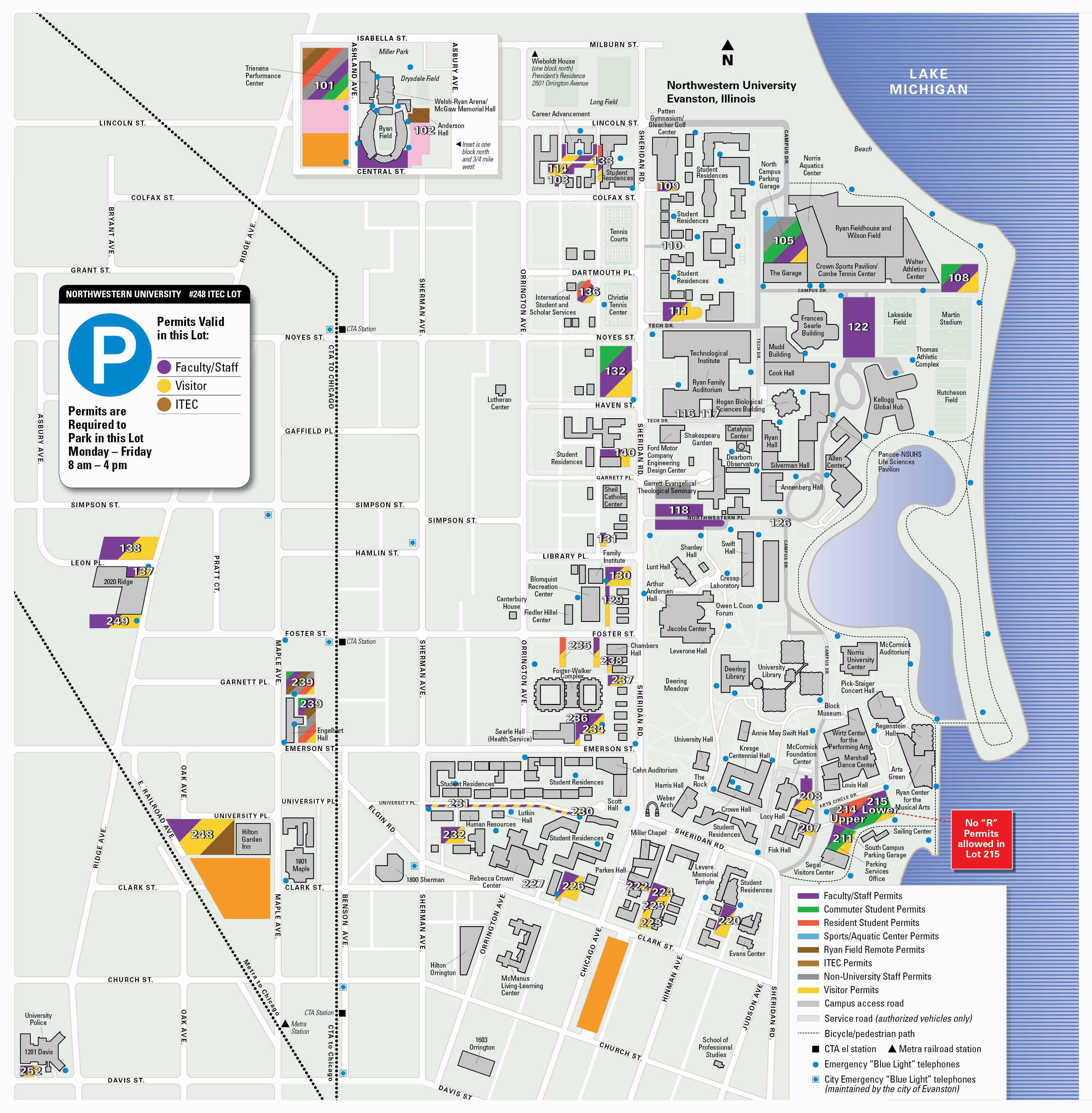 Map Of Northwestern Campus Parking Map: Transportation & Parking   Northwestern University